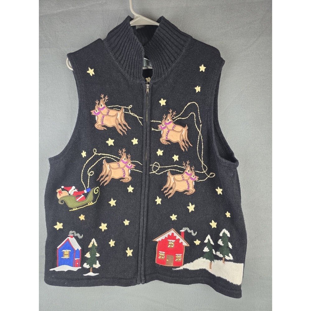 Vintage Quacker Factory Christmas Sweater Vest Womens 1X Embroidered Holiday